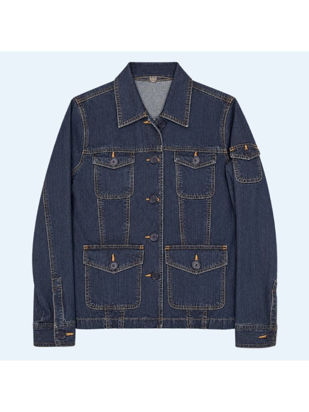 Liz Claiborne Denim Jacket Womens S 100% Cotton Blue Button Front Utility Pocket